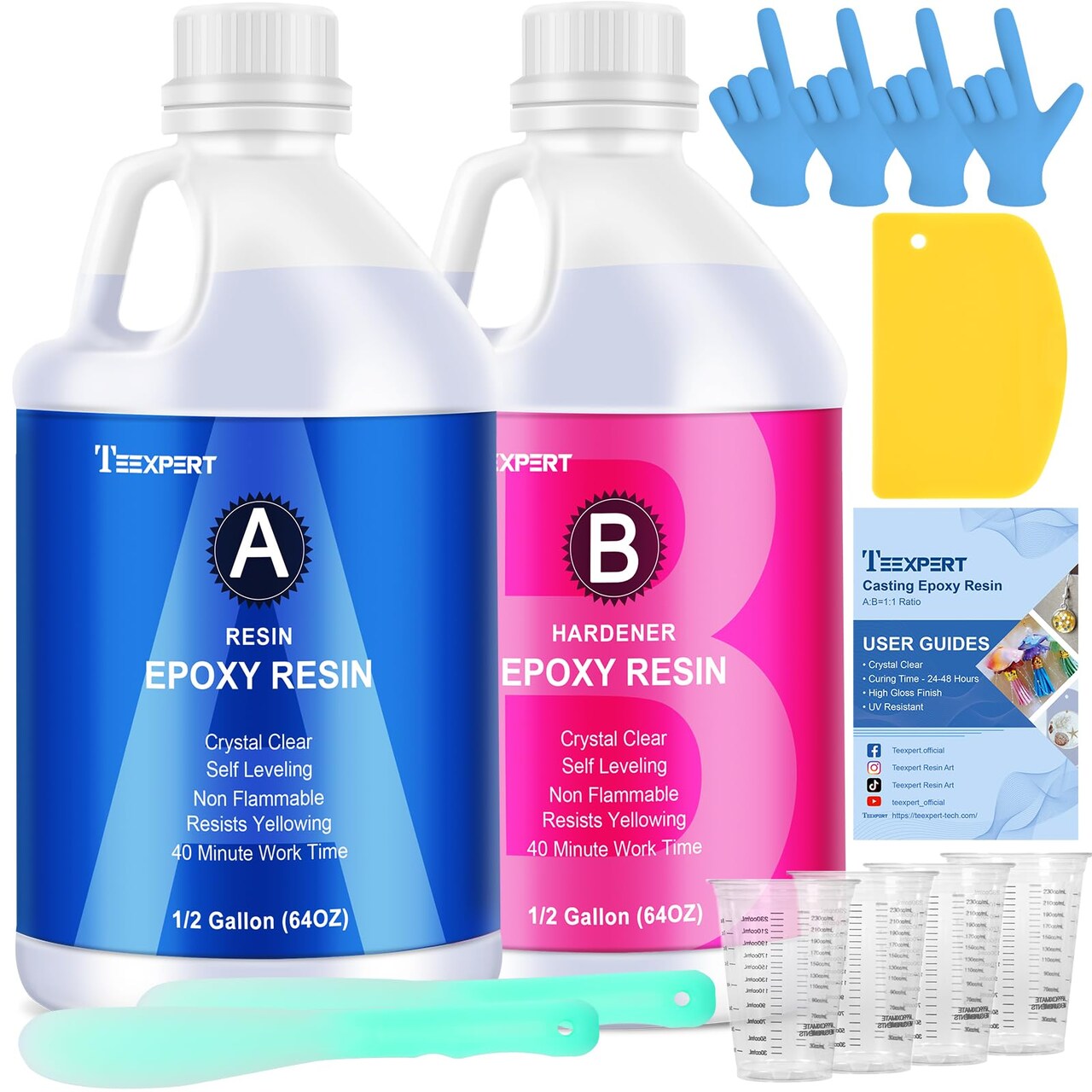Teexpert Epoxy Resin Crystal Clear: 1 Gallon Epoxy Resin Kit Casting Resin Non Toxic High Gloss for Casting Coating Art DIY Craft Jewelry Wood Table - 2 Part(64oz Resin and 64oz Hardener)